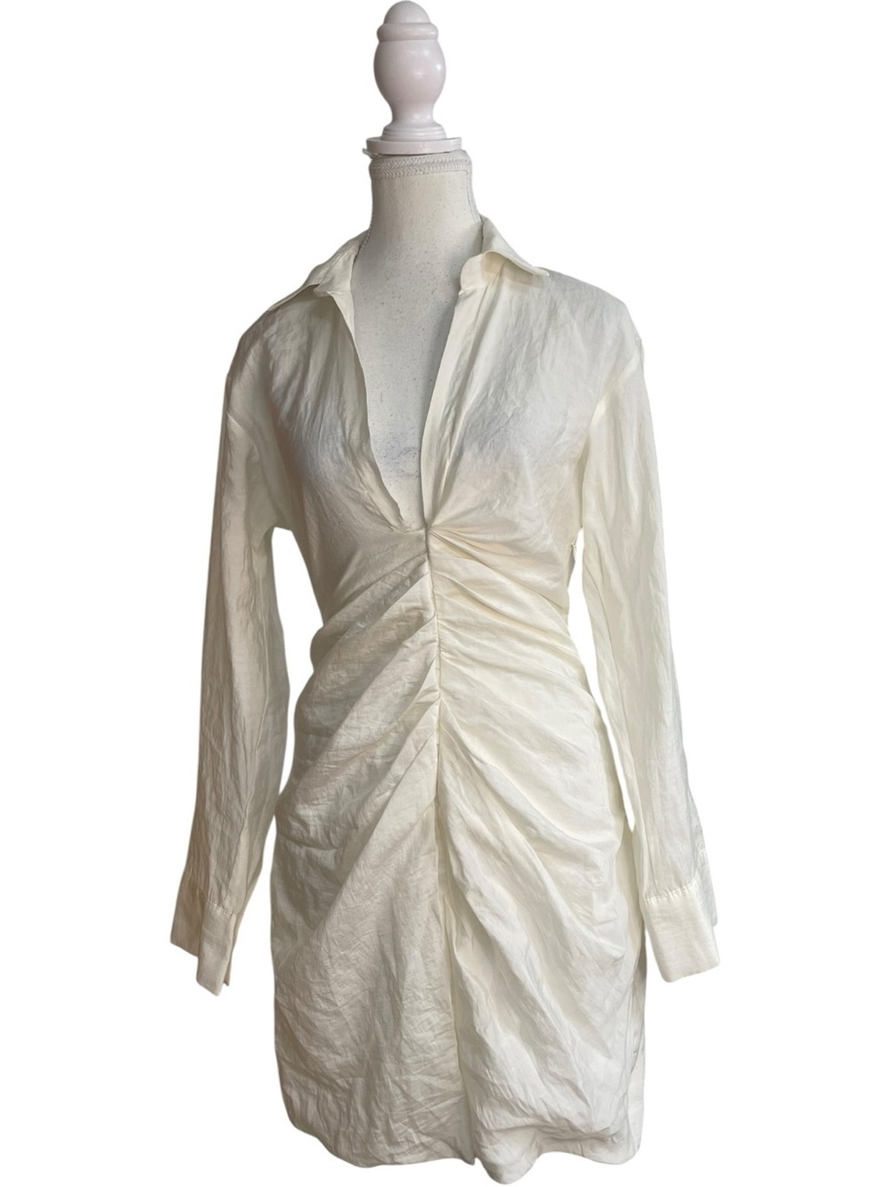 Zara Draped Mini Shirt Dress Ivory